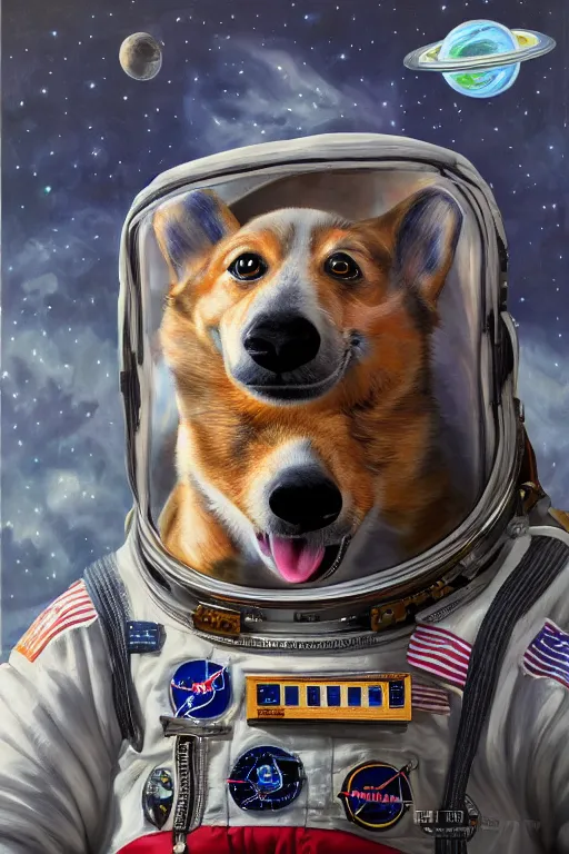 Prompt: corgi astronaut, oil on canvas, intricate, portrait, 8 k highly professionally detailed, hdr, cgsociety