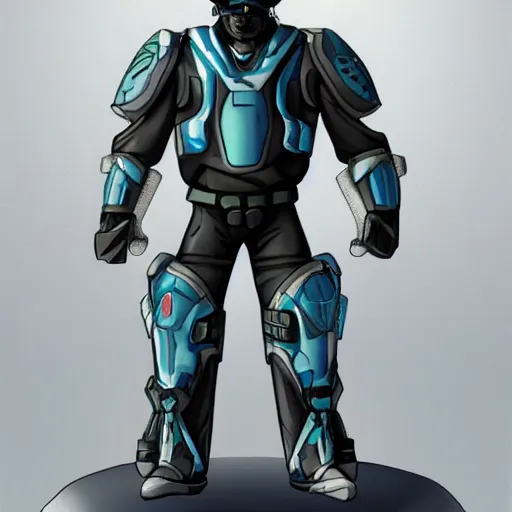 Image similar to a futuristic soldier captain with an armored visor and a blue shoulderpad