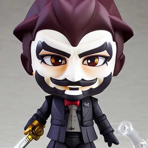 Image similar to epic action photograph of cute guy fawkes mask nendoroid, portrait, hyperdetailed, artstation, cgsociety, 8 k