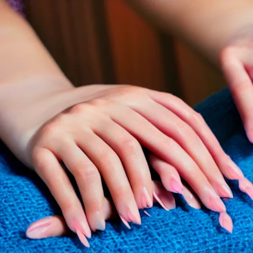 Image similar to photo of a girl's hand with beautiful fingernails made out of jenga blocks