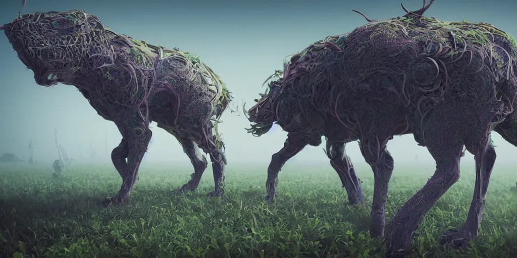Prompt: a detailed 3 d render magical beast occult magick features in the style of beeple and ethnobotany and dark fantasy, 8 k, crisp, cg society, award winning art, dazzling, fascinating