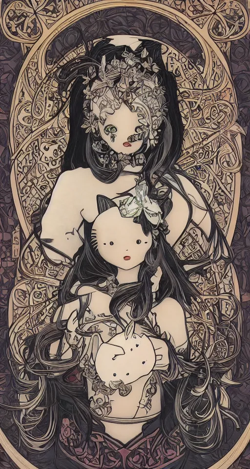 Image similar to hello kitty by artgerm and H R Giger and alphonse mucha