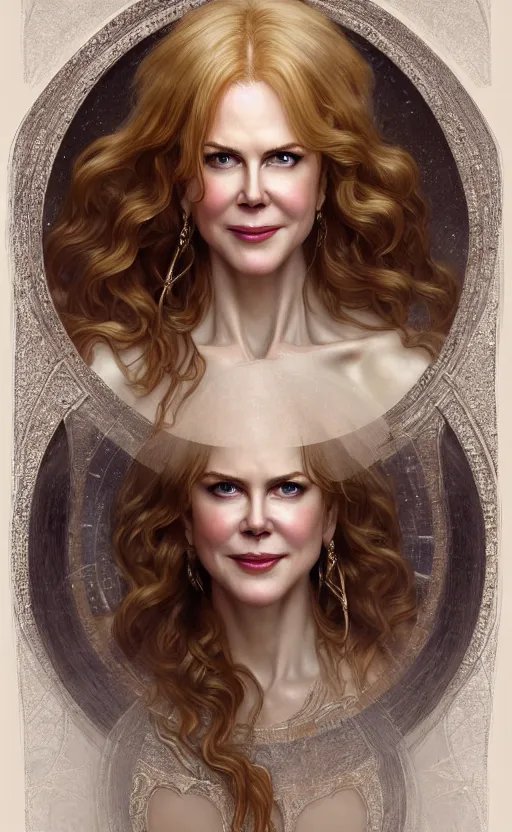 Image similar to portrait of nicole kidman as the goddess circe, greek mythology, intricate, headshot, highly detailed, digital painting, artstation, concept art, sharp focus, cinematic lighting, illustration, art by artgerm and greg rutkowski, alphonse mucha, cgsociety