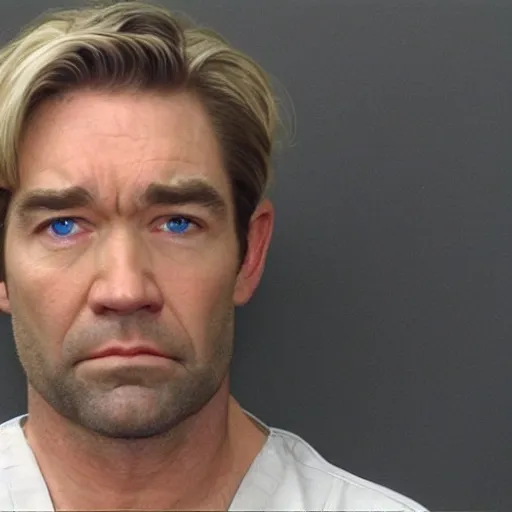 Image similar to antony starr with slicked blonde hair mugshot, 8 k