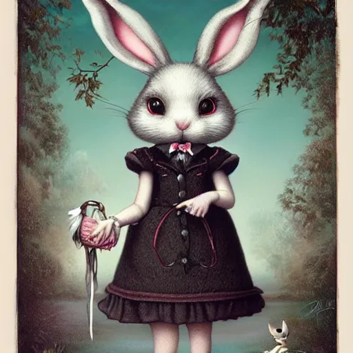 Prompt: A Well-Dressed Bunny, by Mark Ryden and Greg Simkins and Tom Bagshaw