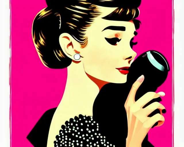 Image similar to teenage audrey hepburn in art deco style, champagne commercial, artstation, illustration, bright, cheerful, detailed and intricate environment