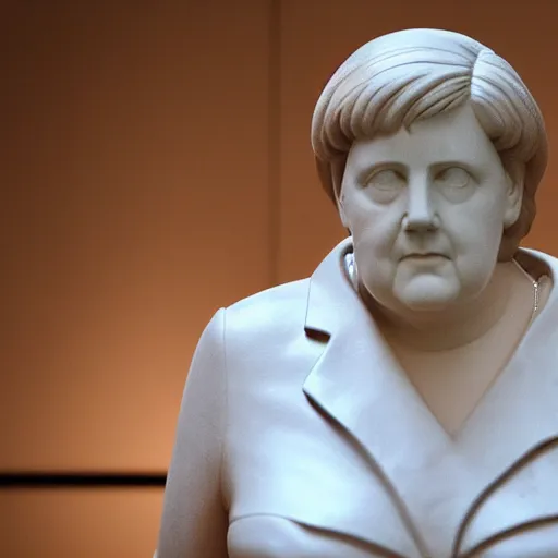 Image similar to greek marble stature of angela merkel, high defenition photo, cinematic lighting