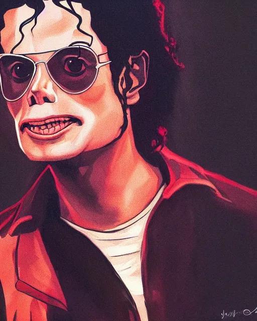 Image similar to portrait of michael jackson in the style of justin roiland. cinematic lighting. style of rick & morty. photographic, photography. by justin roiland