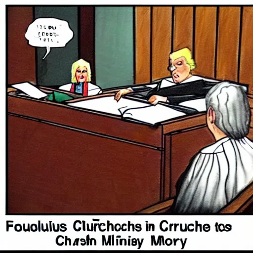 Image similar to [ ridiculous courtroom scene drawn by marilyn church ]