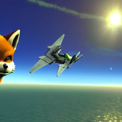 Image similar to high quality photo of star fox, fox mccloud, looking out at the ocean at sunset realism 8k award winning photo