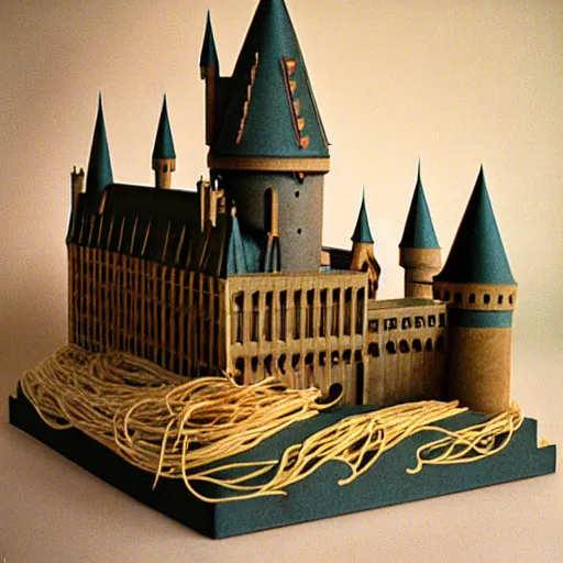 Prompt: hogwarts made out of spaghetti