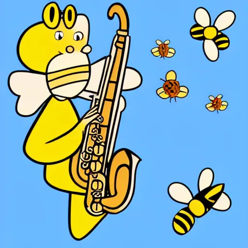 Image similar to saxophone with bees flying out of it and honey cartoon