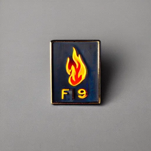 Prompt: a photo of a retro 1 9 6 0 s minimalistic clean fire flames warning label hard enamel pin, studio lighting, behance