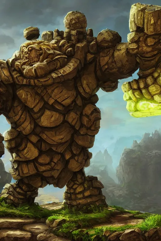 Image similar to zelda fantasy art giant golem troll wood rock greeble gemstone, global illumination ray tracing hdr fanart arstation by sung choi and eric pfeiffer and gabriel garza and casper konefal