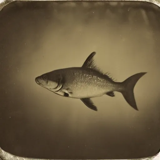 Image similar to underwater tintype photo of piranha
