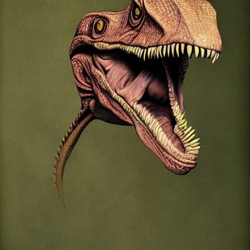 Prompt: velociraptor dinosaur photographed by Annie Leibovitz