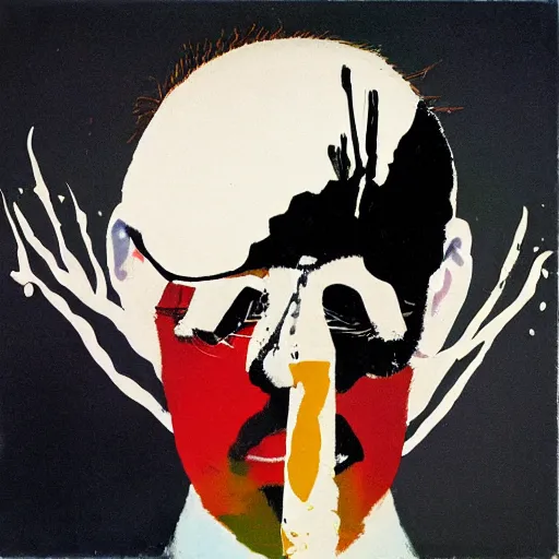 Prompt: minimalist album cover painting by Ralph Steadman, Francis Bacon, Hunter S Thompson