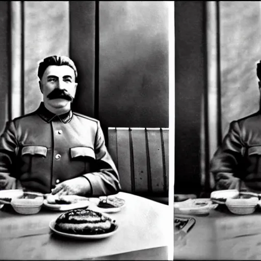 Prompt: joseph stalin eating at burger king, colored, 8 k