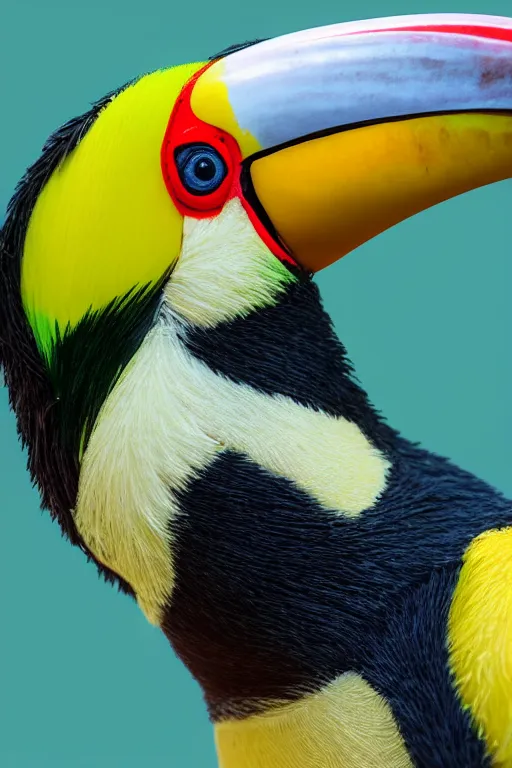 Prompt: a toucan, dynamic pose, close - up, intricate details, intricately detailed textures, warm lighting, vivid colors, realistic octane render, hyper realistic render, volumetric shading, depth of field, raytracing, 8 k,