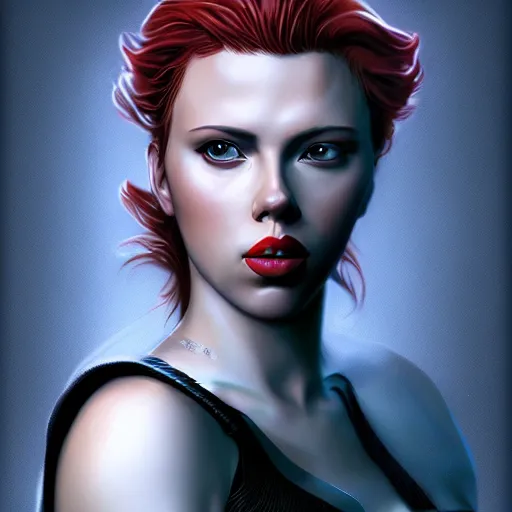 Image similar to scarlet Johansson in the style of a fantasy hero, digital art, artstation