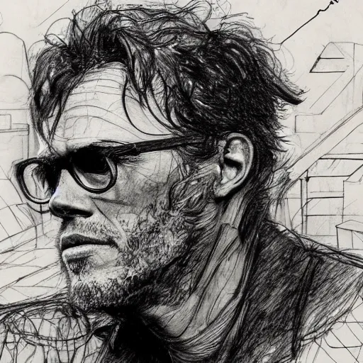 Image similar to a realistic yet scraggly portrait sketch of the side profile of a stern and sophisticated paul bettany, trending on artstation, intricate details, in the style of frank auerbach, in the style of sergio aragones, in the style of martin ansin, in the style of david aja, in the style of mattias adolfsson