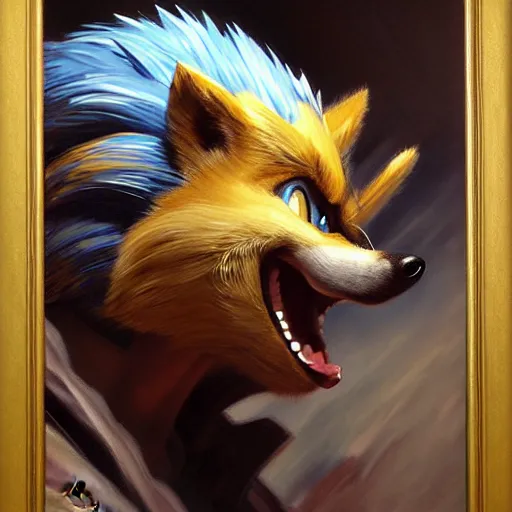 Image similar to a portrait of a super sonic the hedgehog. highly detailed painting by gaston bussiere, craig mullins, j. c. leyendecker, furry