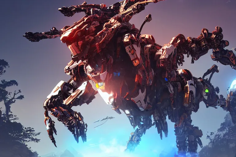 Image similar to strider machine mecha animal beast robot of horizon forbidden west horizon zero dawn bioluminiscence global illumination ray tracing hdr fanart arstation by sung choi and eric pfeiffer and gabriel garza and casper konefal