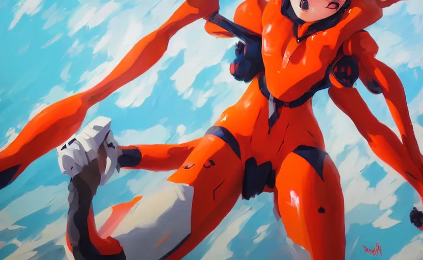 Prompt: A painting of Asuka from Evangelion trending on artstation in the style of Greg Rutkowski