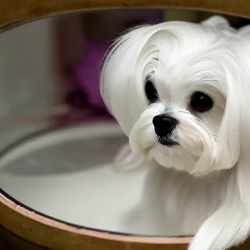 Prompt: maltese dog inside a jar