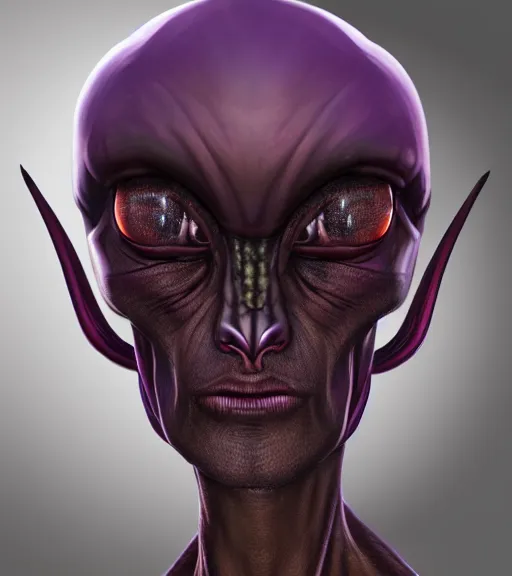 Image similar to realistic character portrait, ant alien, trending in artstation, purple color lighting