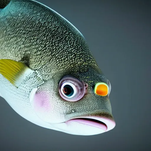 Prompt: still photo of fish, highly detailed, photorealistic portrait, bright studio setting, studio lighting, crisp quality and light reflections, unreal engine 5 quality render