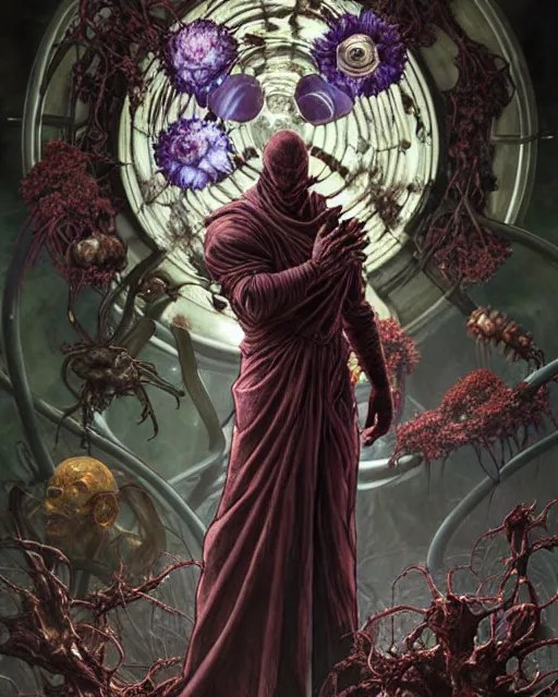 Image similar to the platonic ideal of flowers, rotting, insects and praying of cletus kasady ultimate carnage thanos dementor doctor manhattan chtulu nazgul bioshock davinci, d & d, detailed, intricate, hyperrealism, intense, scary, decay, dmt, art by brock hofer and artgerm and greg rutkowski and alphonse mucha