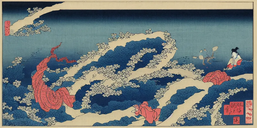Prompt: ukiyo-e lanscape portrait of shanghai by hokusai