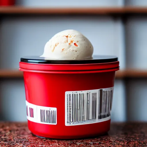 Image similar to Spicy Ice cream container, store shelf, red, hd photo, 4k