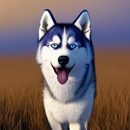 Image similar to a small husky with blue eyes, 8k, photorealistic, intricate detail, golden hour, portrait