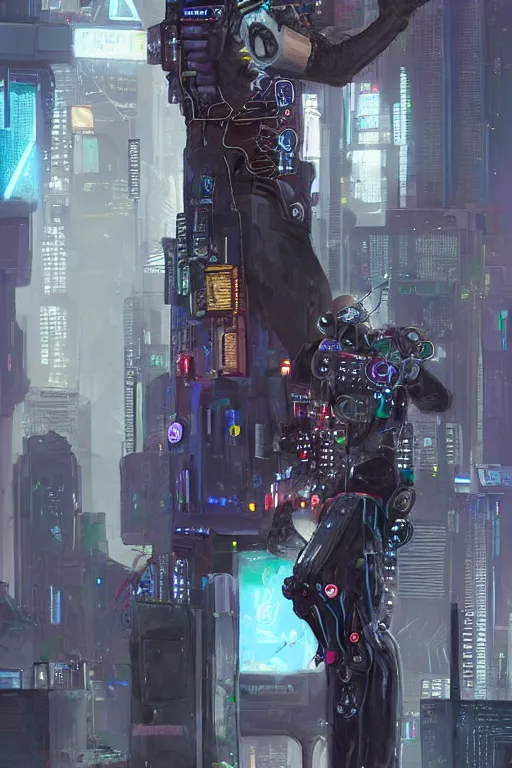 Image similar to manfred clynes as a cyberpunk cyborg