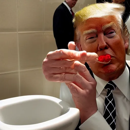 Prompt: trump eating poop straight from a toilet