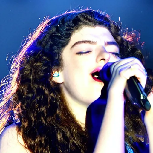 Image similar to lorde singing in a concert during a navy blue night