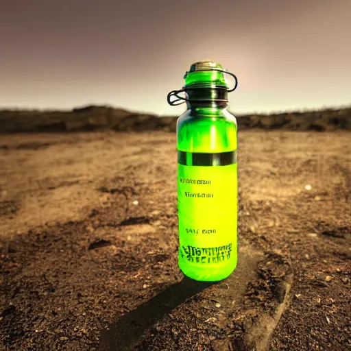 Prompt: A discount bottle filled with radioactive plutonium, 4k photo