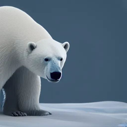 Image similar to a polar bear by issey miyake, immaculate scale, hyper-realistic, Unreal Engine, Octane Render, digital art, trending on Artstation, 4k, detailed, atmospheric