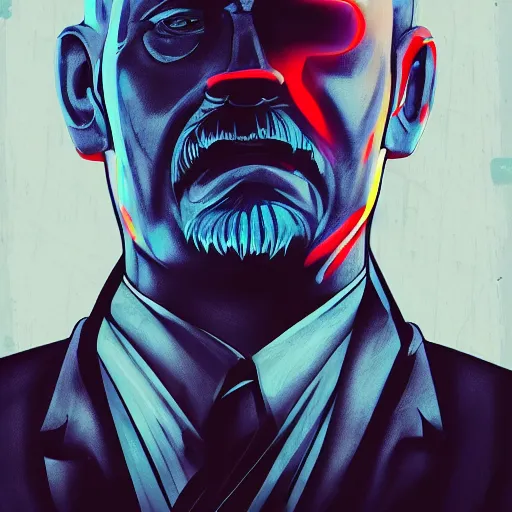 Image similar to cyberpunk vladimir lenin as the leader of a futuristic communist society, cybernetics, sharp lines, digital, artstation, colored in