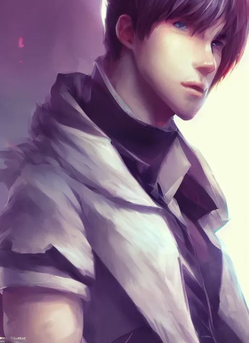 Image similar to detailed beautiful male character art of a protagonist, depth of field, on amino, by sakimichan patreon, wlop, weibo high quality art on artstation, deviantart