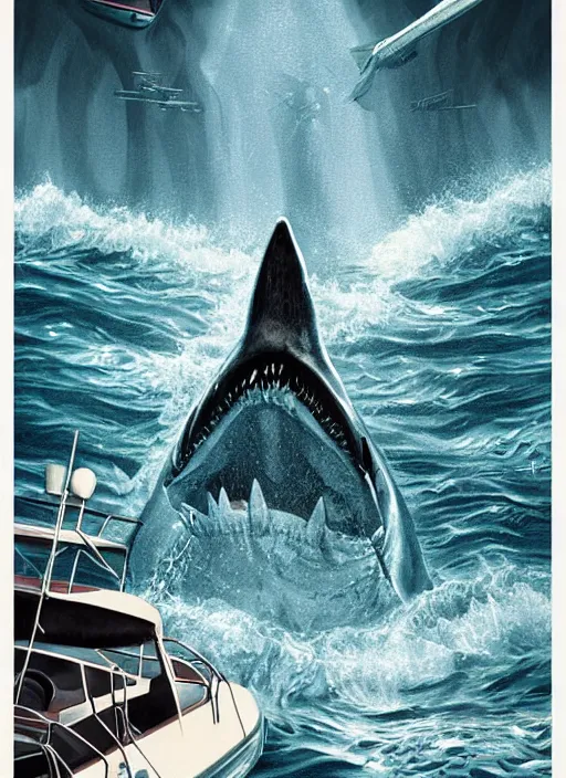 Image similar to Poster artwork for Jaws Part 7 (1999) highly detailed, centered, digital painting, artstation, concept art, smooth, sharp focus, illustration