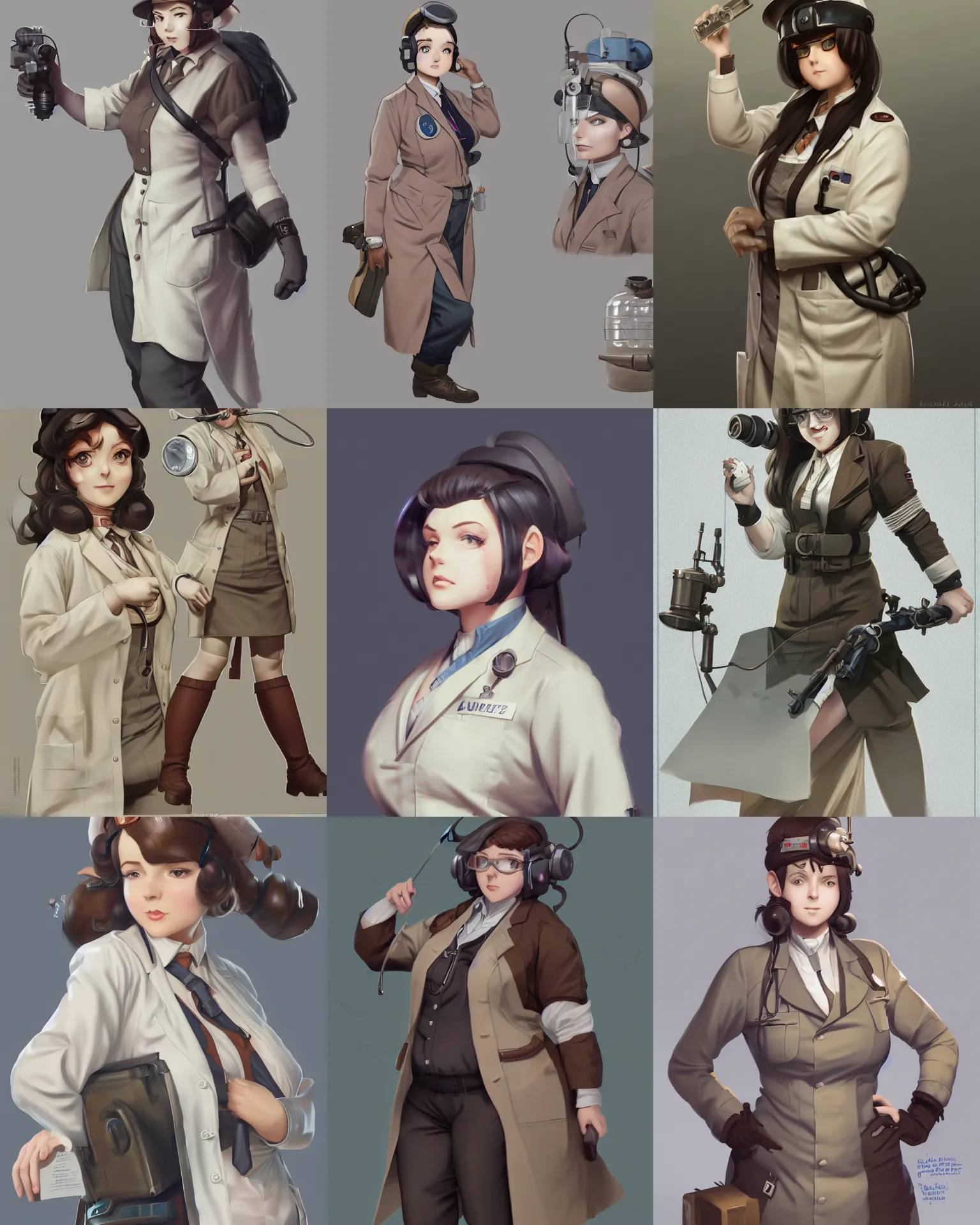 Prompt: An cute, slightly chubby female dieselpunk scientist in a lab coat, stubble, visualartzi, dieselpunk, anime, concept art by Karla Ortiz, James Paick, Charlie Bowater, Krenz Cushart, highly detailed, ultra detailed, ultra realistic, trending on artstation, cgstudio