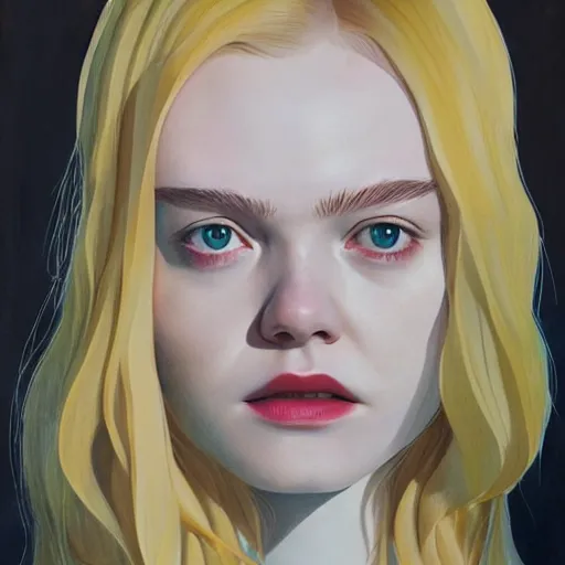 Prompt: Elle Fanning in True Detective picture by Sachin Teng, asymmetrical, dark vibes, Realistic Painting , Organic painting, Matte Painting, geometric shapes, hard edges, graffiti, street art:2 by Sachin Teng:4