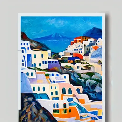 Image similar to cubism art print painting of Santorini, by Andre Baldet, trending on Saatchi Art, trending on Society6, high definition,