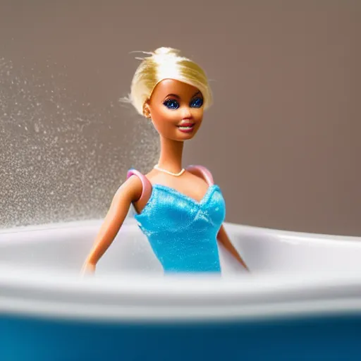 Prompt: barbie doll in the bath, macro shot, stopmotion