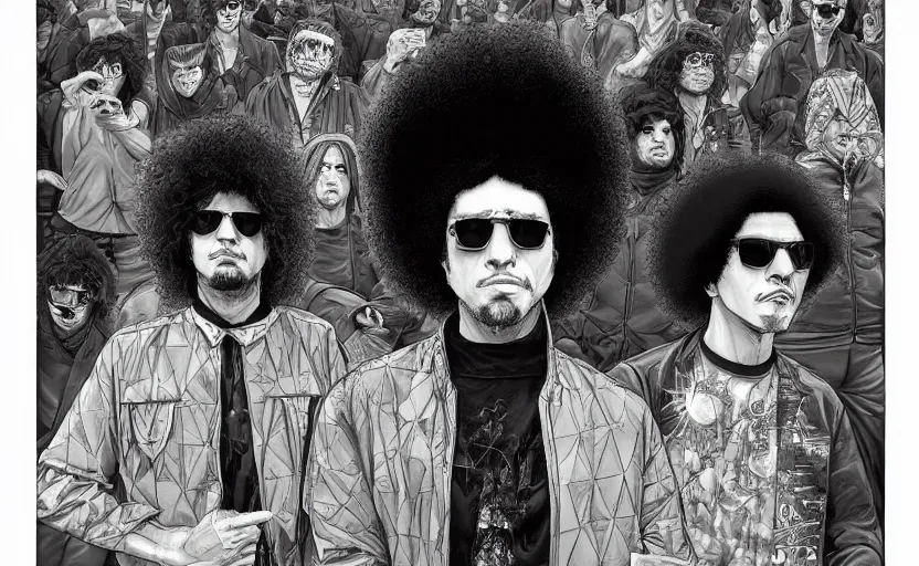 Prompt: the mars volta in a hyper surealism style, ultra detailed, in subtle colors, manga style.