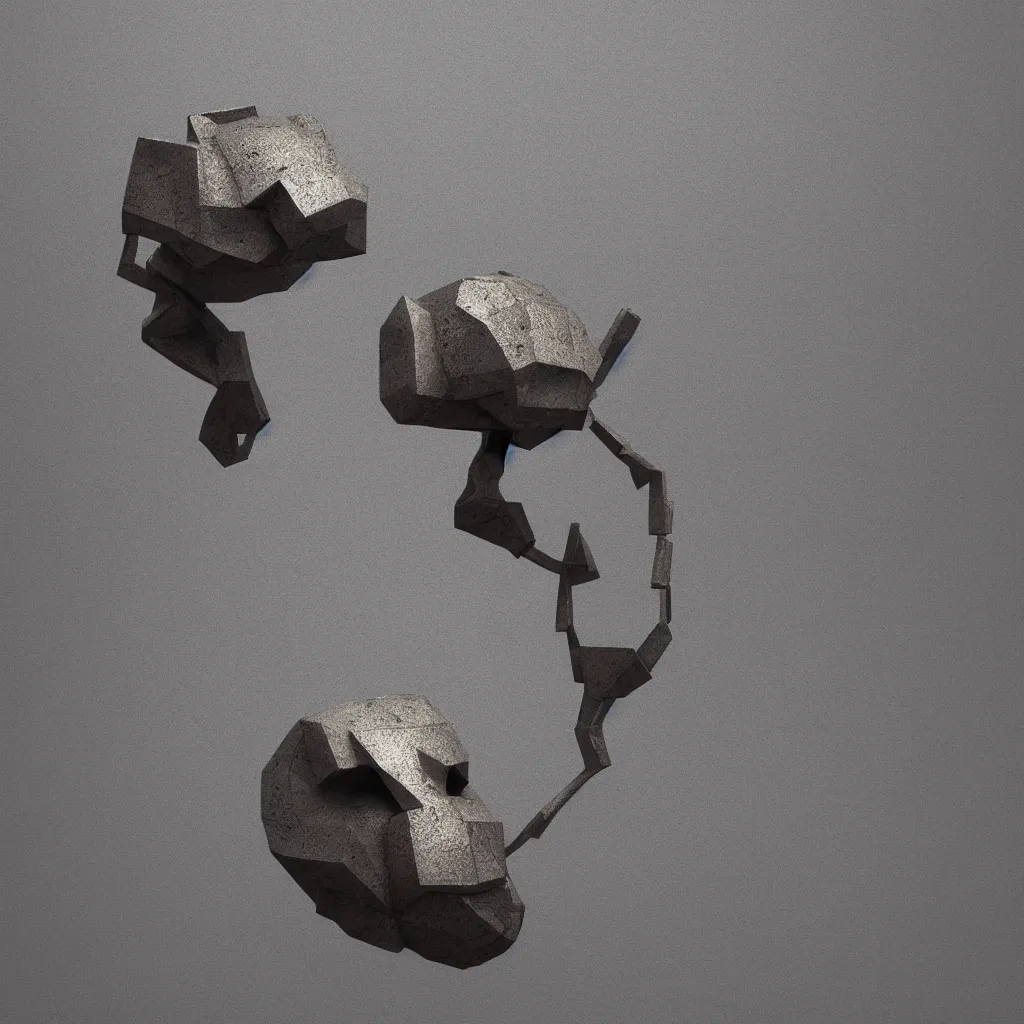 Prompt: brutalist sculpture of an ant head made of riveted steel sheet metal, octane render, trending on Artstation, soft noise gradient background