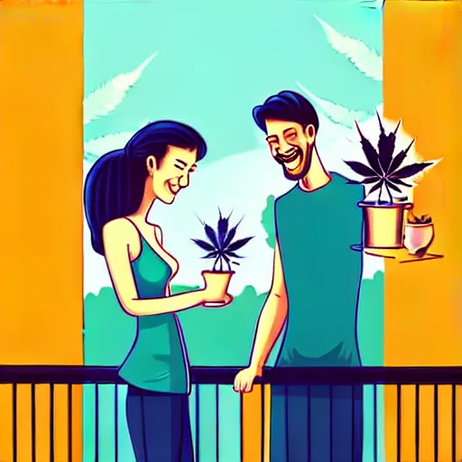 Image similar to couple happy on balcony with marijuana plant. centered median photoshop filter cutout vector behance artgem hd jesper ejsing!